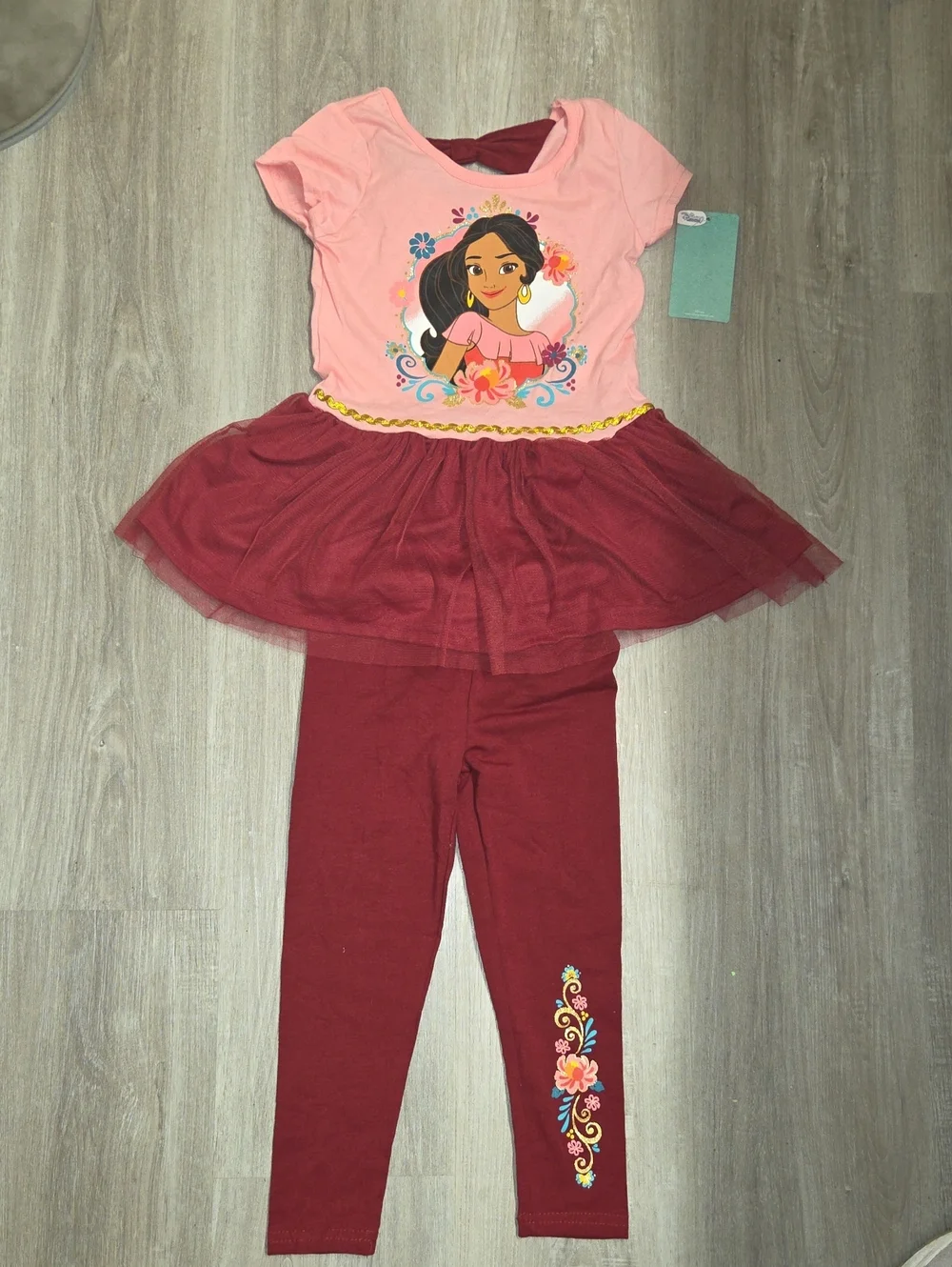 Disney Pink and Burgundy Elena of Avalor Tutu Top & Leggings Matching Set